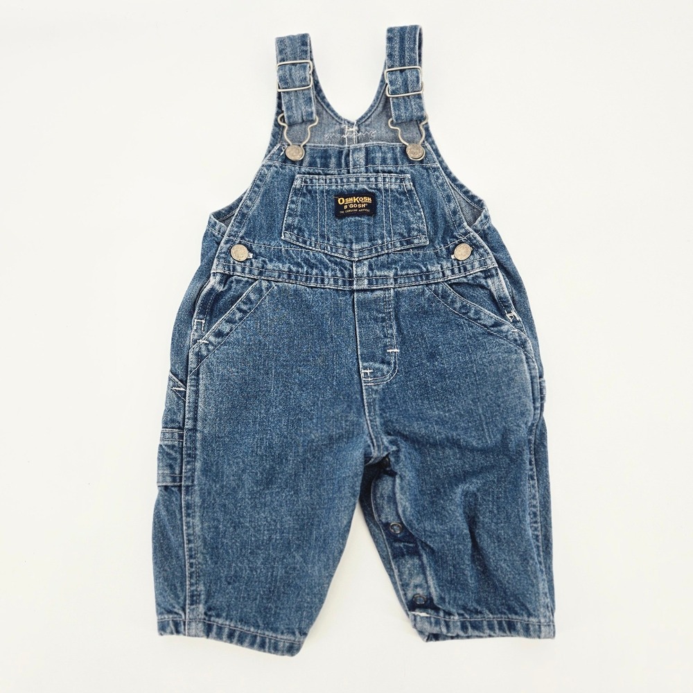 OshKosh B'gosh Baby Boy Classic Blue Denim Carpenter Vestbak Overalls 3/6M 90s